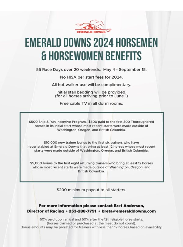 2024 Horsemen Incentives & Benefits Emerald Downs